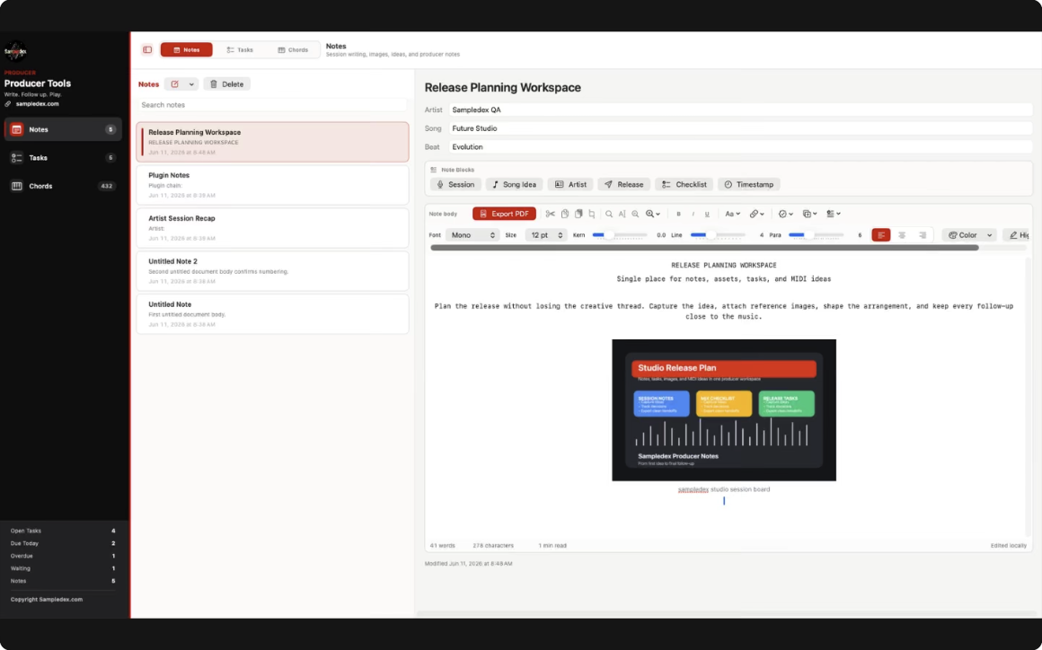 Sampledex built the notes app producers actually needed — and put it on the Mac App Store for free