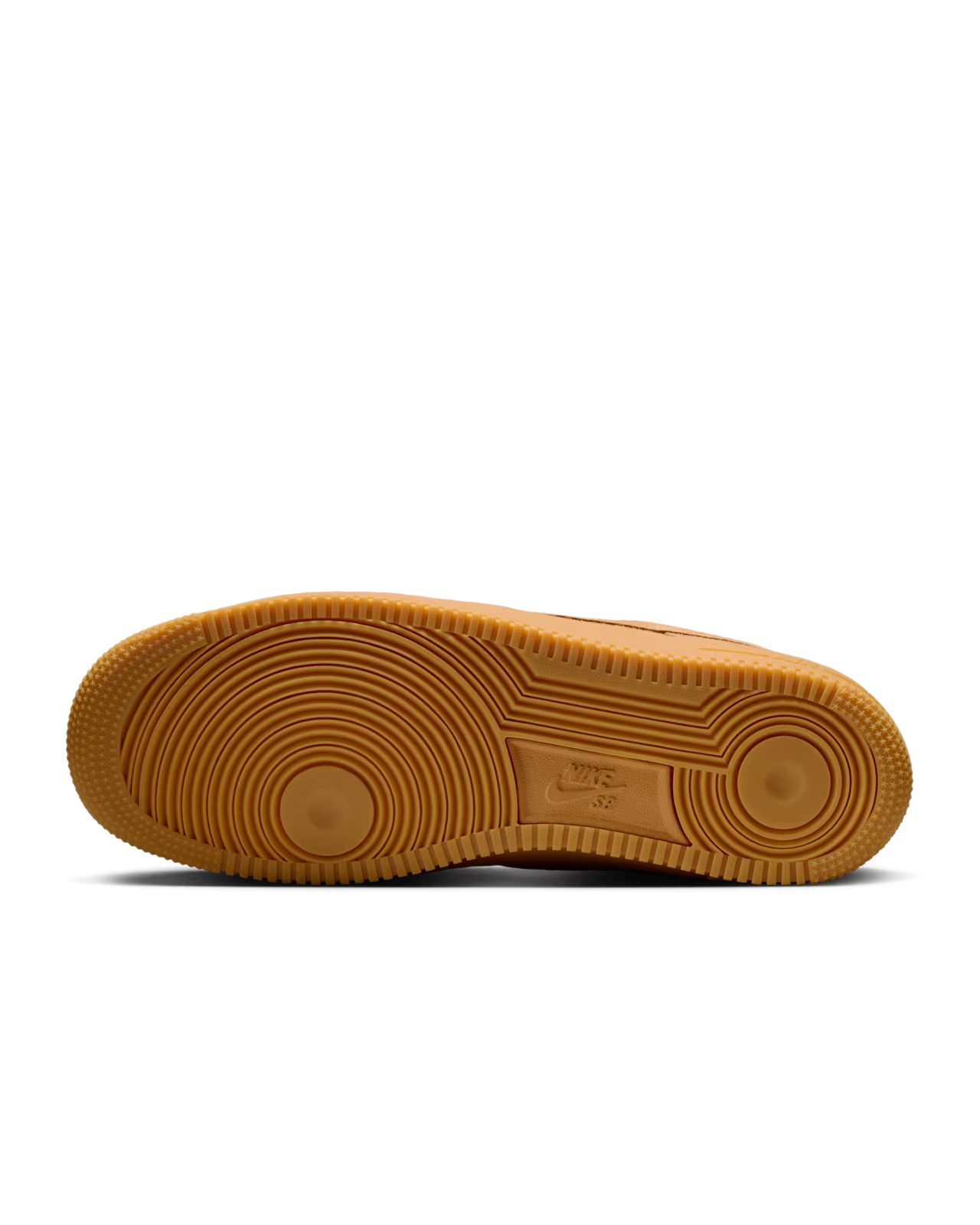 Gum rubber outsole of the Nike SB Air Force 1 with the SB pivot logo