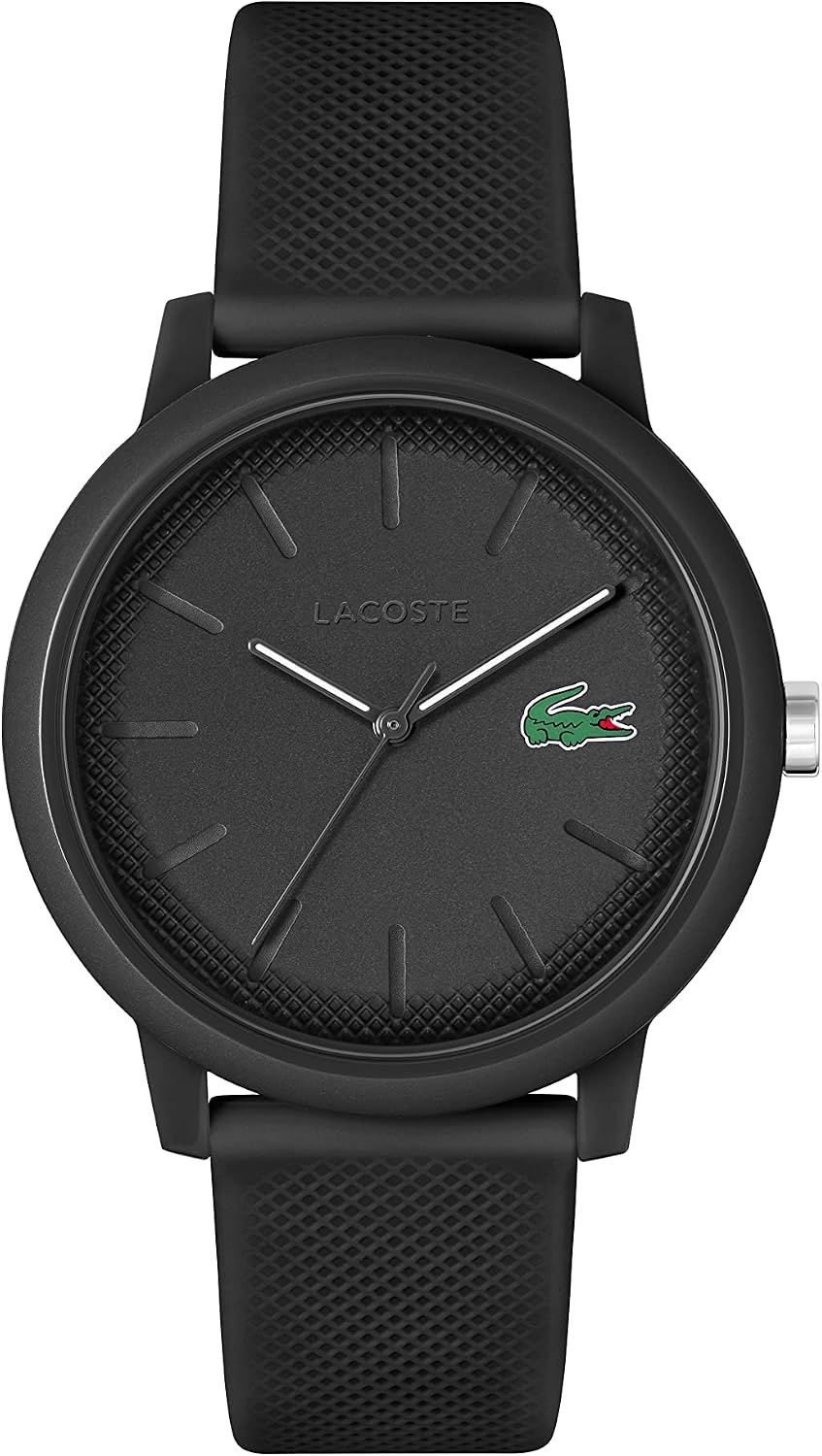 Lacoste 12.12 men's quartz watch with a TR90 case and resin strap