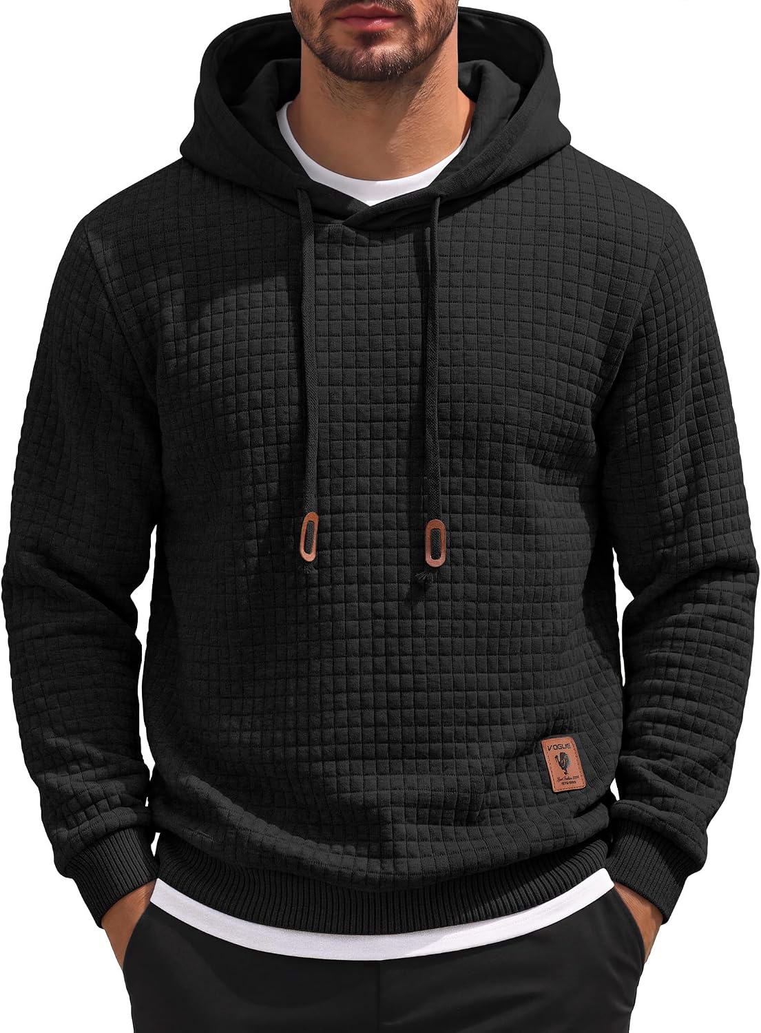COOFANDY waffle-knit drawstring pullover hoodie