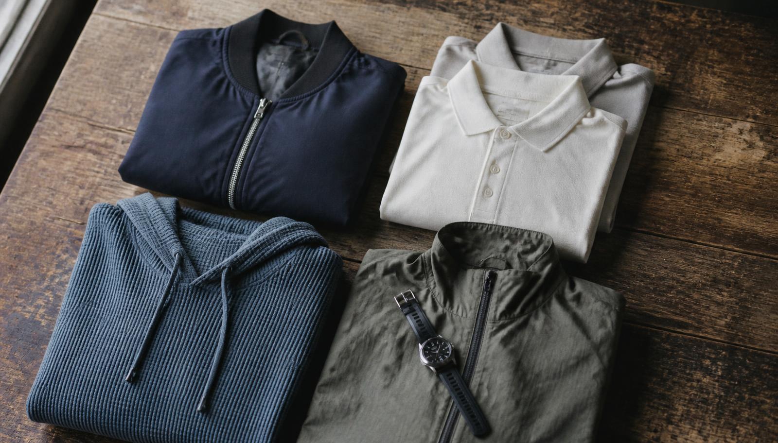 Seven pieces that cover a whole week: a working wardrobe for studio-to-street — A watch, three shirts, a bomber, a blazer…